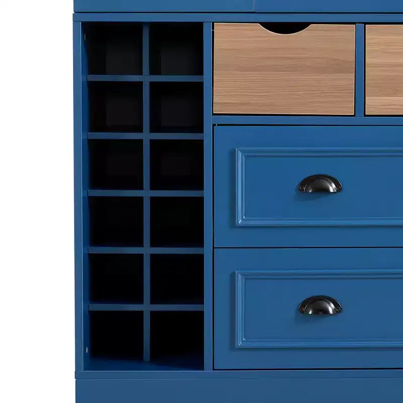 Armoire garde-manger indépendante Whisen de 71 po de hauteur, grand meuble de rangement pour salle à manger avec 4 portes pliantes, étagères et porte-bouteilles