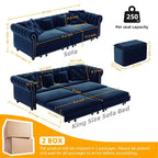 Canapé-lit escamotable et convertible Whisen en velours, format très grand lit, 3-en-1, avec ottoman amovible et design capitonné