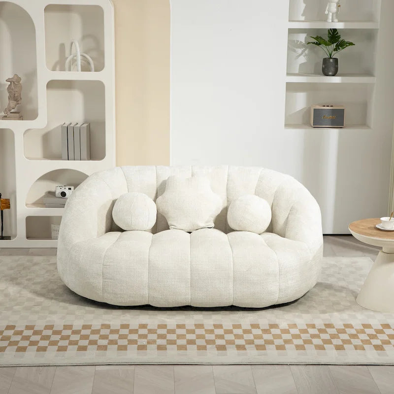 Fauteuil lounge blanc de 63,78 po, revêtu de chenille avec mousse haute densité