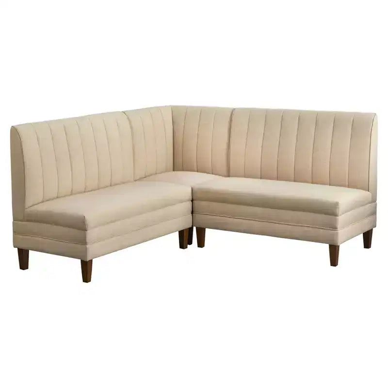 Set da pranzo Lifestorey Kerrington da 4 pezzi con banquette con schienale trapuntato, noce/crema: tessuto effetto lino, tavolo con base a piedistallo