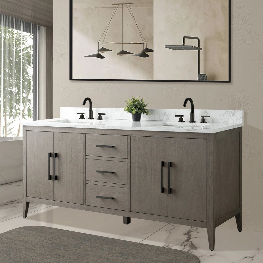 Meuble-lavabo Vanity Art 72 à double vasque avec plateau en marbre reconstitué