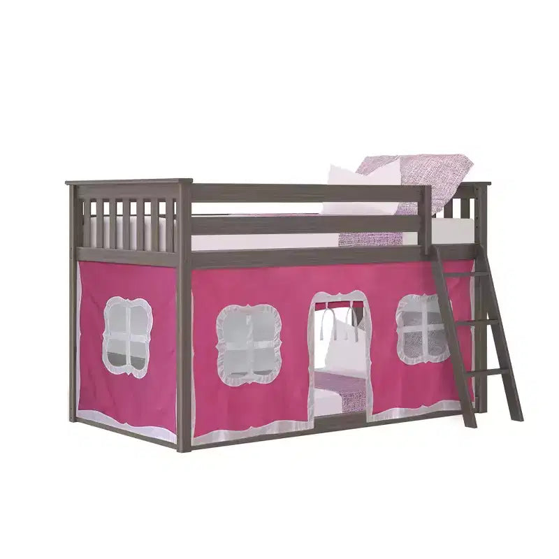 Lit superposé bas Max & Lily, 2 couchages simples, avec rideaux