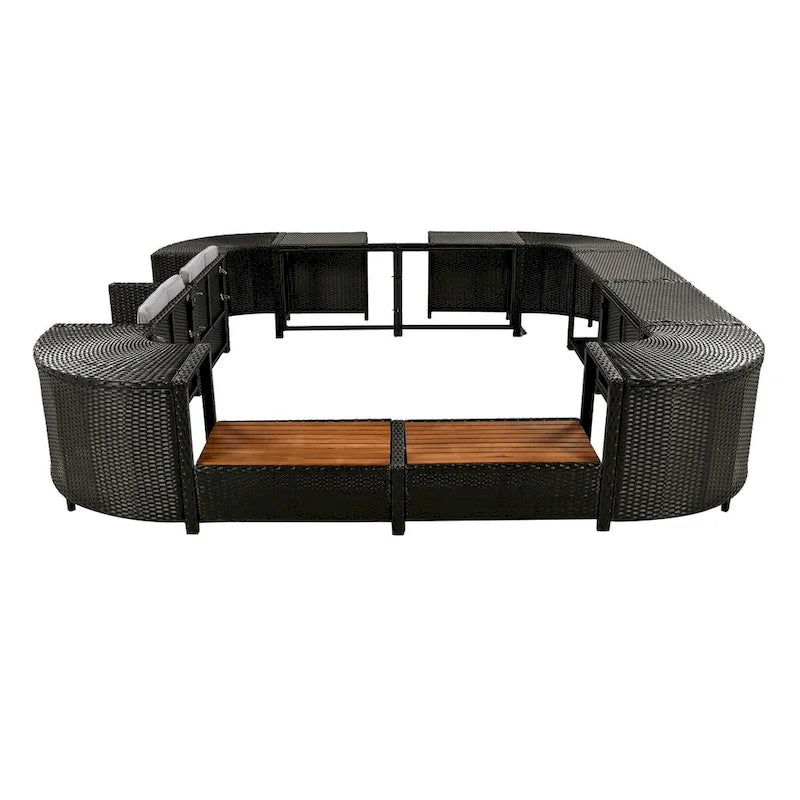 Ensemble de canapé d’angle d’extérieur en rotin, cadre quadrilatéral pour spa