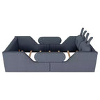 Letto a piattaforma singolo Whisen, struttura imbottita per letto a terra per bambini con cuscino a forma di coniglio e sponde laterali rimovibili