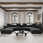 Grand canapé d’angle modulable en velours côtelé, en U, 4 places, avec 2 poufs et 5 coussins