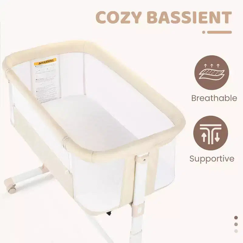 Baby Bassinet with Wheels ??Beige / Gray / Pink, Bedside Sleeper, for 1 Baby