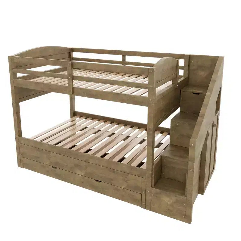 Letto a castello Whisen Twin XL con letto estraibile, contenitore, legno massello, scala contenitore, armadio e 3 cassetti, per bambini