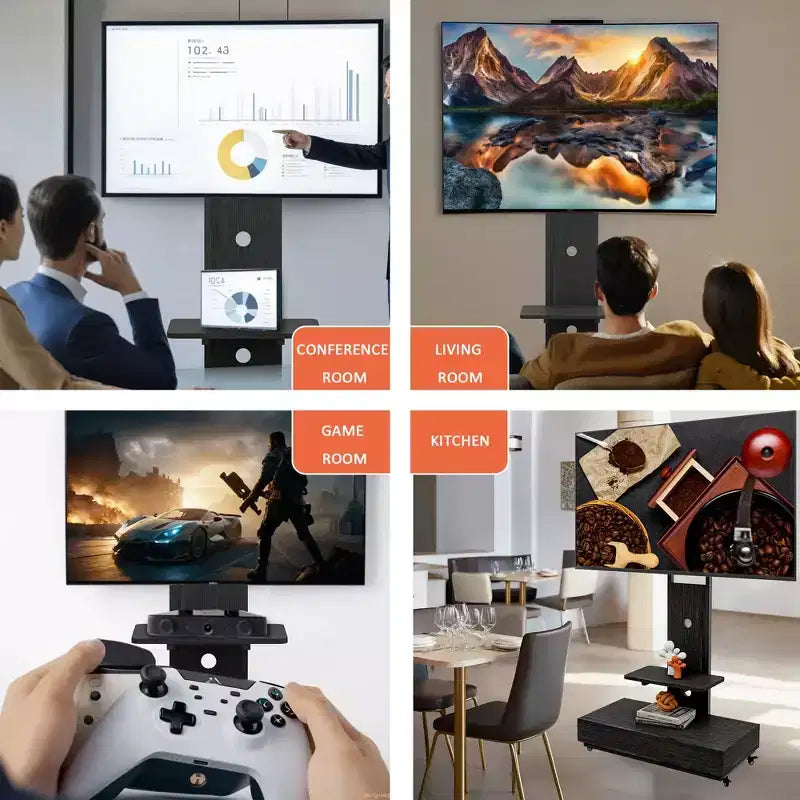 Meuble TV pour téléviseurs de 32 à 75 pouces, chariot TV mobile à hauteur réglable avec tiroir et roulettes pour le salon, la chambre et le bureau - ModernLuxe