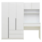 Armoire 3-en-1 avec coiffeuse, ensemble bureau, armoire de chambre avec 2 tiroirs, 3 portes et espace de rangement