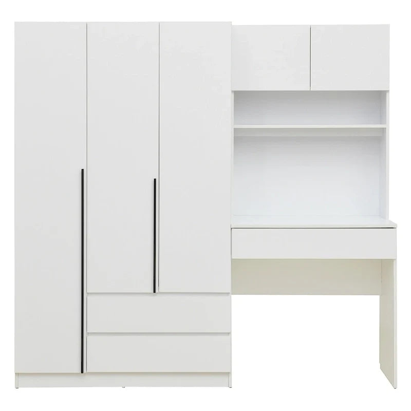 Armoire 3-en-1 avec coiffeuse, ensemble bureau, armoire de chambre avec 2 tiroirs, 3 portes et espace de rangement