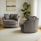 2er-Set übergroße 43 W Plüsch-Cordsessel mit Drehfunktion und Kissen