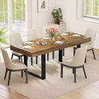 Table à manger extensible Zevemomo de 63 à 78,7 pouces, table de cuisine rectangulaire pour 6 à 10 personnes avec rail métallique et pieds coniques en U pour salle à manger ou bureau - Marron