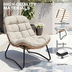Fauteuils papasan d’extérieur avec coussin, en rotin PE, confortables pour la terrasse avec table d’appoint