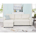 Divano componibile reversibile trasformabile con letto estraibile, chaise longue con contenitore nascosto e gambe resistenti