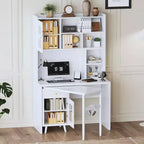 Scrivania moderna in legno per home office Okak con piano/sedia e libreria, scrivania da studio con spazio per adolescenti e studenti, per studio e ufficio