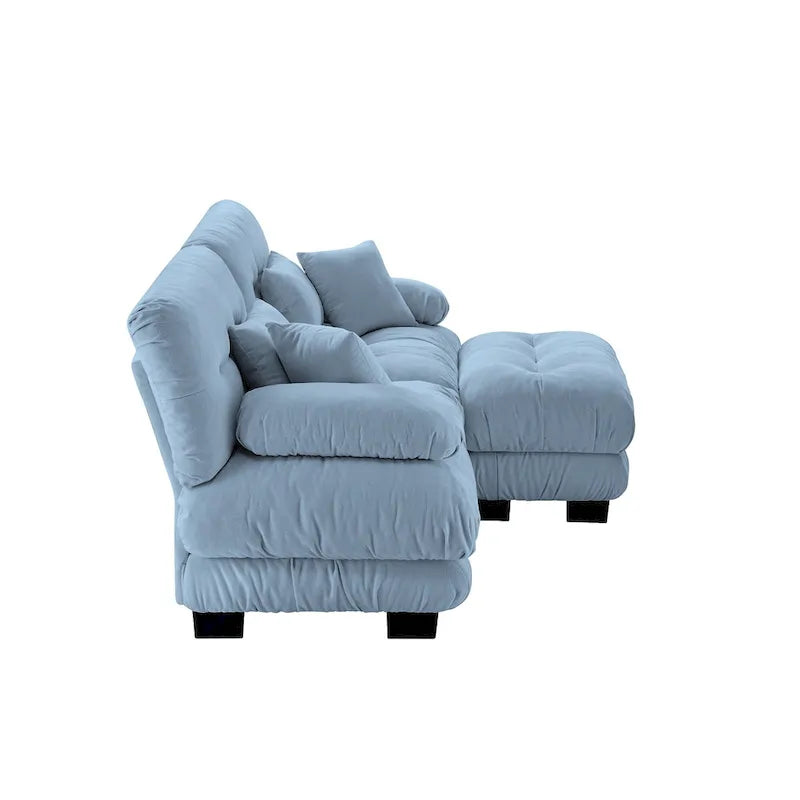 Canapé deux places modulable en L en chenille avec coussins lombaires