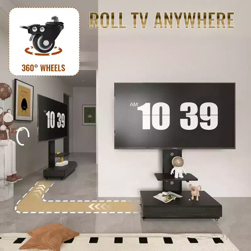 Meuble TV pour téléviseurs de 32 à 75 pouces, chariot TV mobile à hauteur réglable avec tiroir et roulettes pour le salon, la chambre et le bureau - ModernLuxe