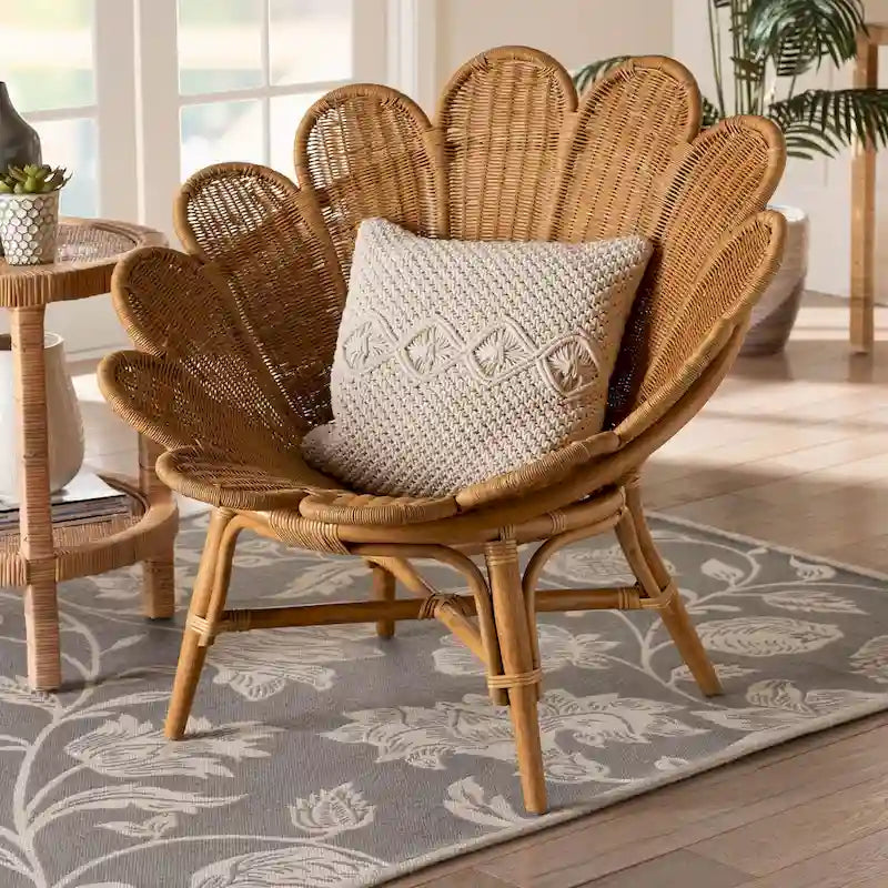 Fauteuil d’appoint fleuri Blossom bohème en rotin couleur miel
