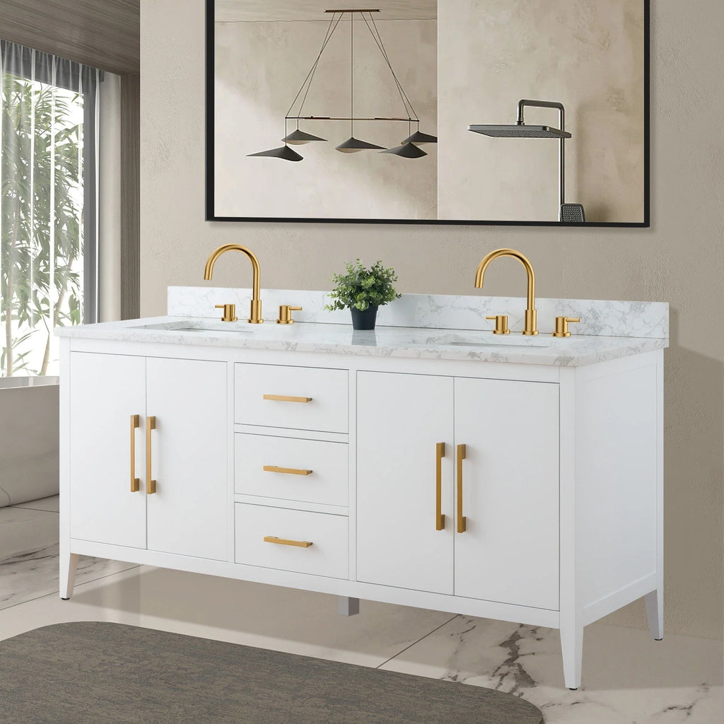 Meuble-lavabo Vanity Art 72 à double vasque avec plateau en marbre reconstitué