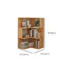 Libreria verticale in legno a forma di L con finitura naturale e schienale aperto