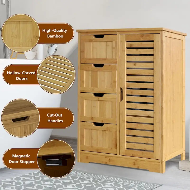 Meuble de rangement bas pour salle de bains VEIKOUS avec 4 tiroirs