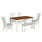 Set da pranzo in legno da 6 pezzi con 4 sedie e panca, tavolo con cassetto