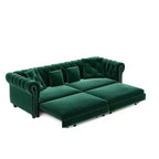 Canapé-lit escamotable et convertible Whisen en velours, format très grand lit, 3-en-1, avec ottoman amovible et design capitonné