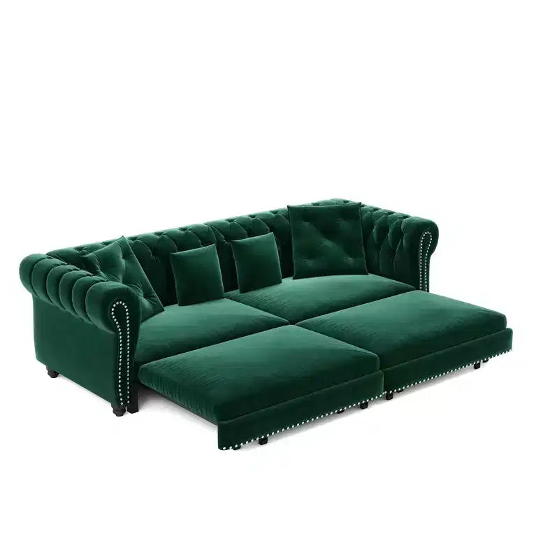 Canapé-lit escamotable et convertible Whisen en velours, format très grand lit, 3-en-1, avec ottoman amovible et design capitonné