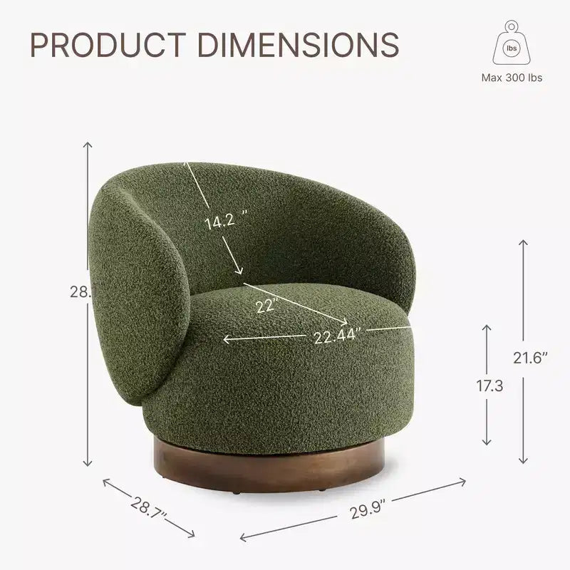 Fauteuil tonneau pivotant rembourré d’appoint Spruce&Spring avec base en bois