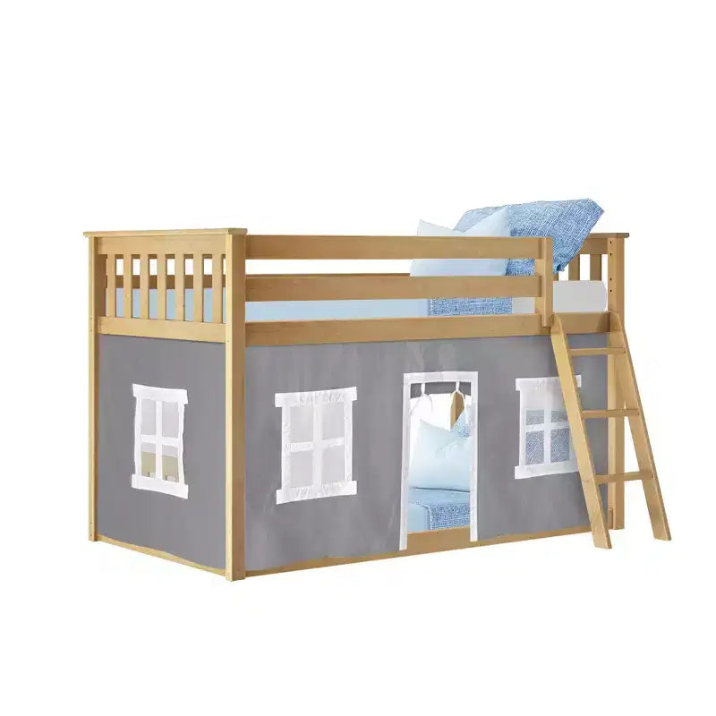 Lit superposé bas Max & Lily, 2 couchages simples, avec rideaux