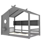 Cadre de lit plateforme en forme de maison, format une place et demie/double, lit cabane au sol pour tout-petit, lit Montessori pour enfant, lit maison de jeu avec étagère de rangement – ModernLuxe