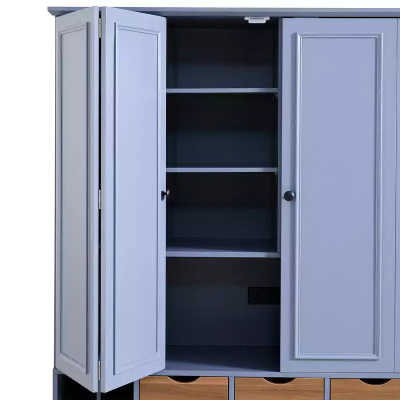 Armoire garde-manger indépendante Whisen de 71 po de hauteur, grand meuble de rangement pour salle à manger avec 4 portes pliantes, étagères et porte-bouteilles