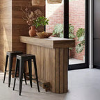 Table de bar Lantine, meuble de bar en bois de 63 po avec repose-pieds en métal, table de pub avec étagères de rangement pour salon, bistrot ou salle à manger (marron)