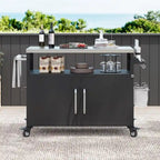 Îlot de cuisine extérieur avec plateau en acier inoxydable, chariot de gril en métal avec meuble de rangement - N/A