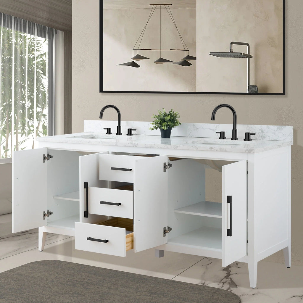 Meuble-lavabo Vanity Art 72 à double vasque avec plateau en marbre reconstitué