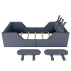 Letto a piattaforma singolo Whisen, struttura imbottita per letto a terra per bambini con cuscino a forma di coniglio e sponde laterali rimovibili
