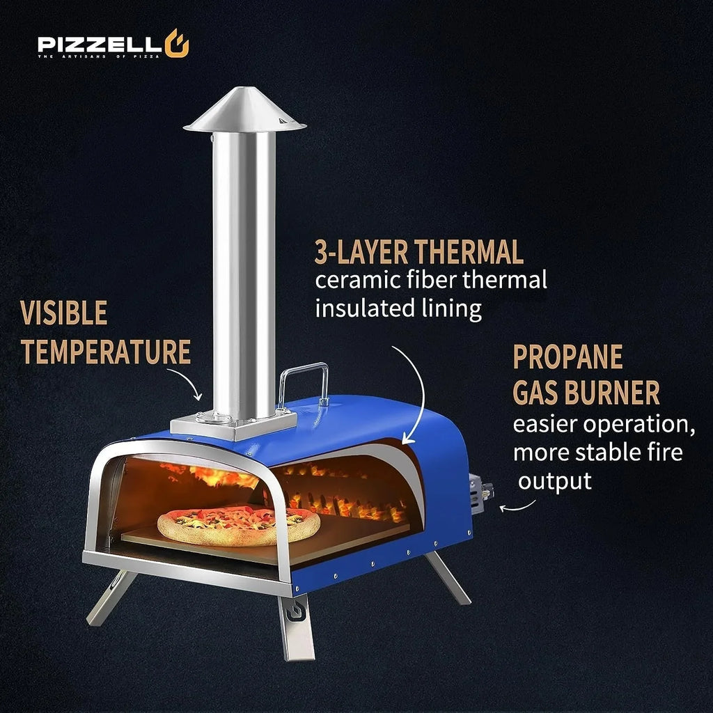 Four à pizza extérieur multicombustible, appareil à pizza cuite sur pierre avec brûleur à gaz et compartiment à bois – 12 pouces