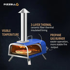 Four à pizza extérieur multicombustible, appareil à pizza cuite sur pierre avec brûleur à gaz et compartiment à bois – 12 pouces