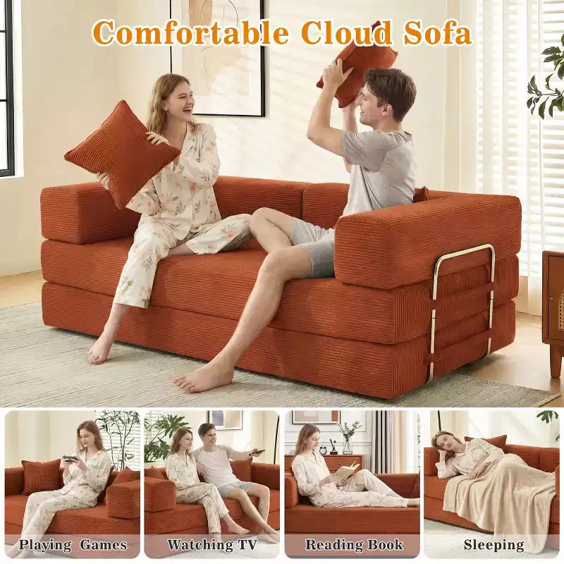Canapé-lit pliant Dyonery 78 convertible en canapé en velours côtelé, format king, couchage au sol, 4-en-1, canapé modulaire à combiner soi-même, confortable et dépliant