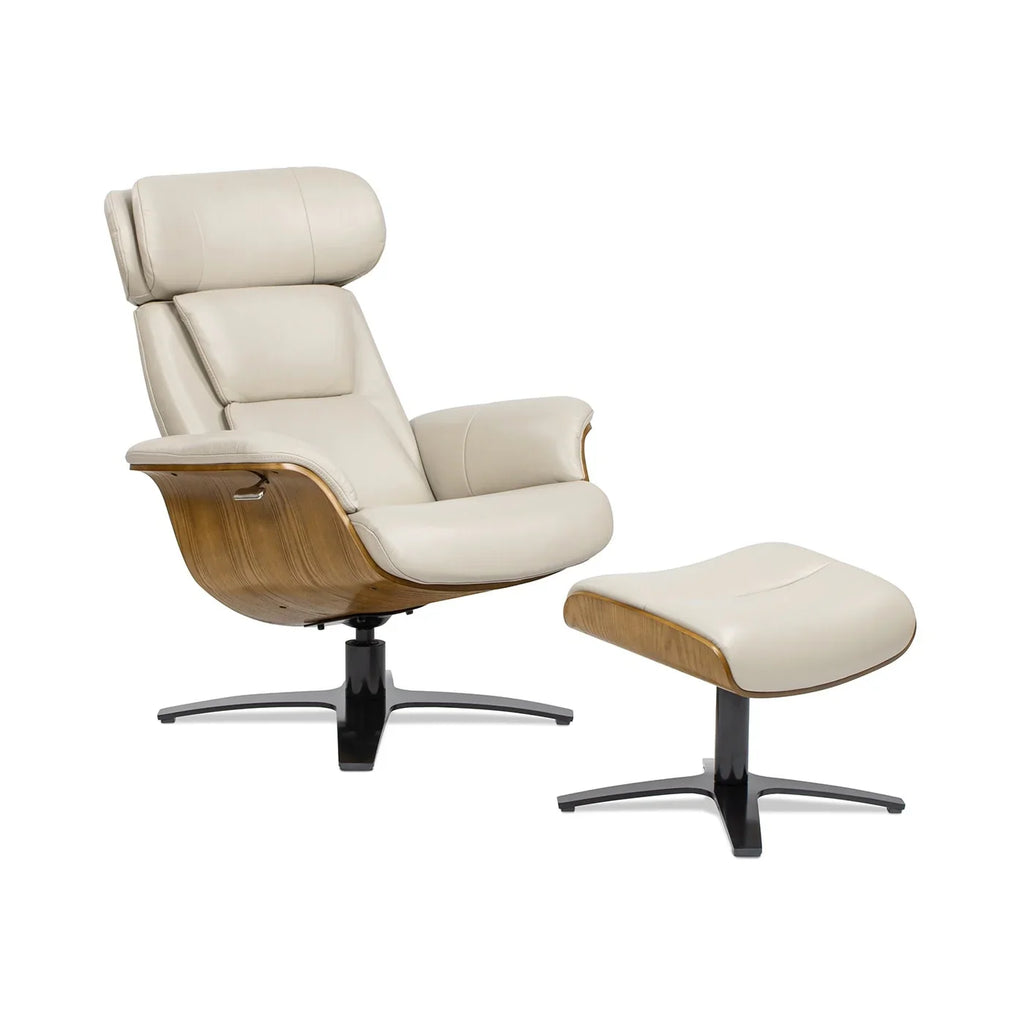 Fauteuil inclinable Jovan 31,5 en cuir véritable avec pouf