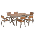 Set da pranzo moderno da esterno da 7 pezzi con sei sedie e un tavolo allungabile per il patio