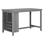 Set da pranzo in stile rustico composto da 5 pezzi, altezza bancone, con sedie per 4 persone, tavolo rettangolare in legno con ripiani contenitori e scomparto portabottiglie