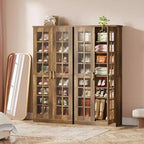 Meuble à chaussures haut Lantine avec portes, rangement à chaussures à 8 niveaux avec étagères réglables, meuble à chaussures moderne pour entrée, placard ou salon, blanc