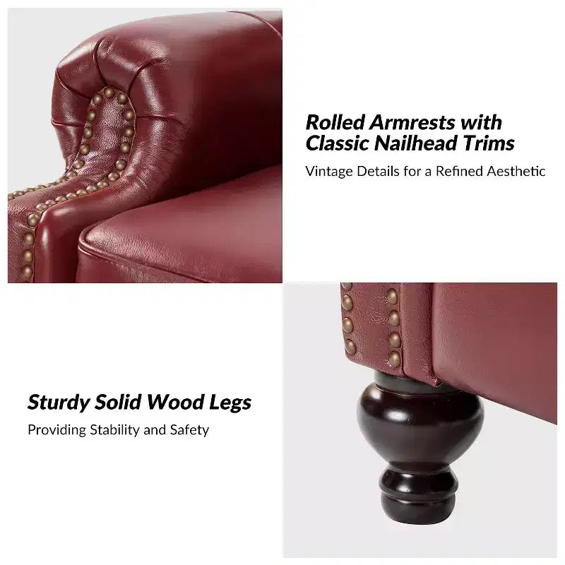 Set di 2 poltrone reclinabili moderne Elisabete con schienale ad ali in vera pelle e borchie decorative vintage per soggiorno e camera da letto| ART OF LIVING DESIGNS
