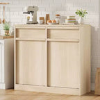 Poubelle inclinable en chêne naturel avec rangement et tiroir, meuble cache-poubelle, panier à linge pour cuisine, salle à manger et salon