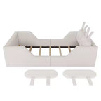 Letto a piattaforma singolo Whisen, struttura imbottita per letto a terra per bambini con cuscino a forma di coniglio e sponde laterali rimovibili