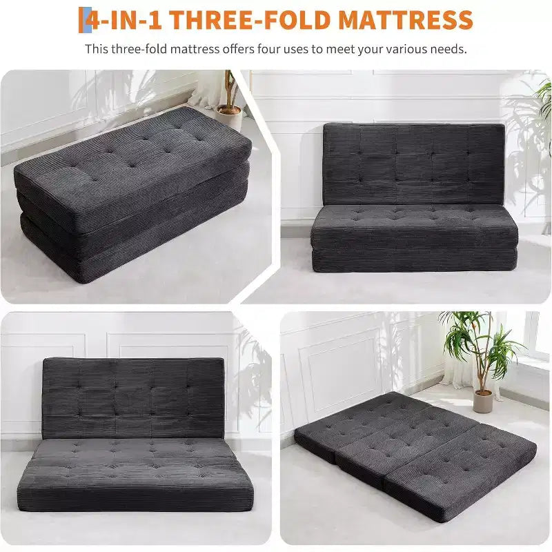 Canapé-lit convertible 39x75 à matelas en mousse à mémoire de forme pliable en trois, matelas capitonné 6