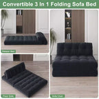 Canapé-lit futon pliant en velours côtelé, fauteuil convertible au sol avec coussin et soutien dorsal, format double