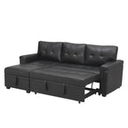 Divano componibile reversibile trasformabile con letto estraibile, chaise longue con contenitore nascosto e gambe resistenti