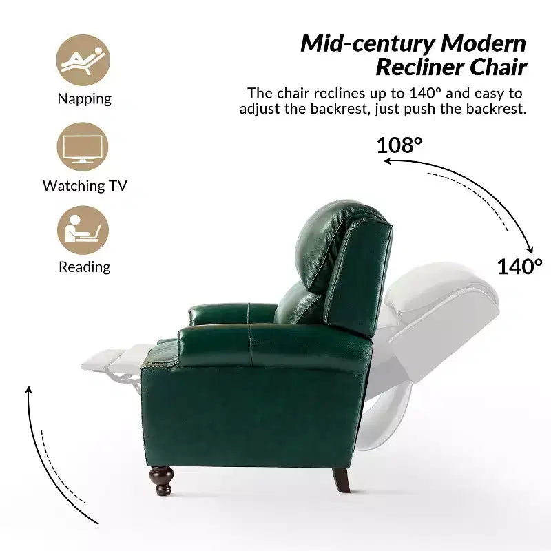 Set di 2 poltrone reclinabili moderne Elisabete con schienale ad ali in vera pelle e borchie decorative vintage per soggiorno e camera da letto| ART OF LIVING DESIGNS